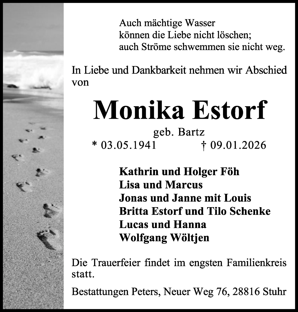 Traueranzeige von Monika Estorf von WESER-KURIER