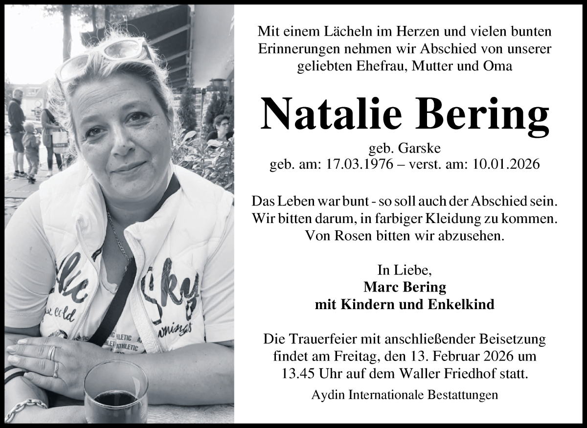 Traueranzeige von Natalie Bering von WESER-KURIER