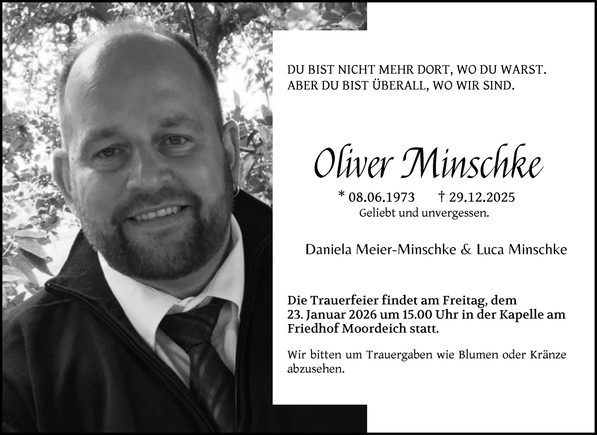 Traueranzeige von Oliver Minschke von WESER-KURIER