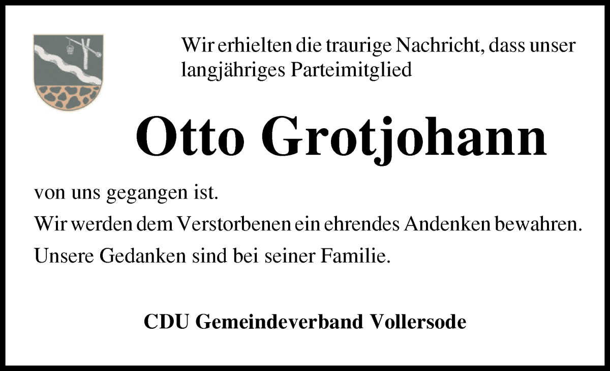 Traueranzeige von Otto Grotjohann von Osterholzer Kreisblatt