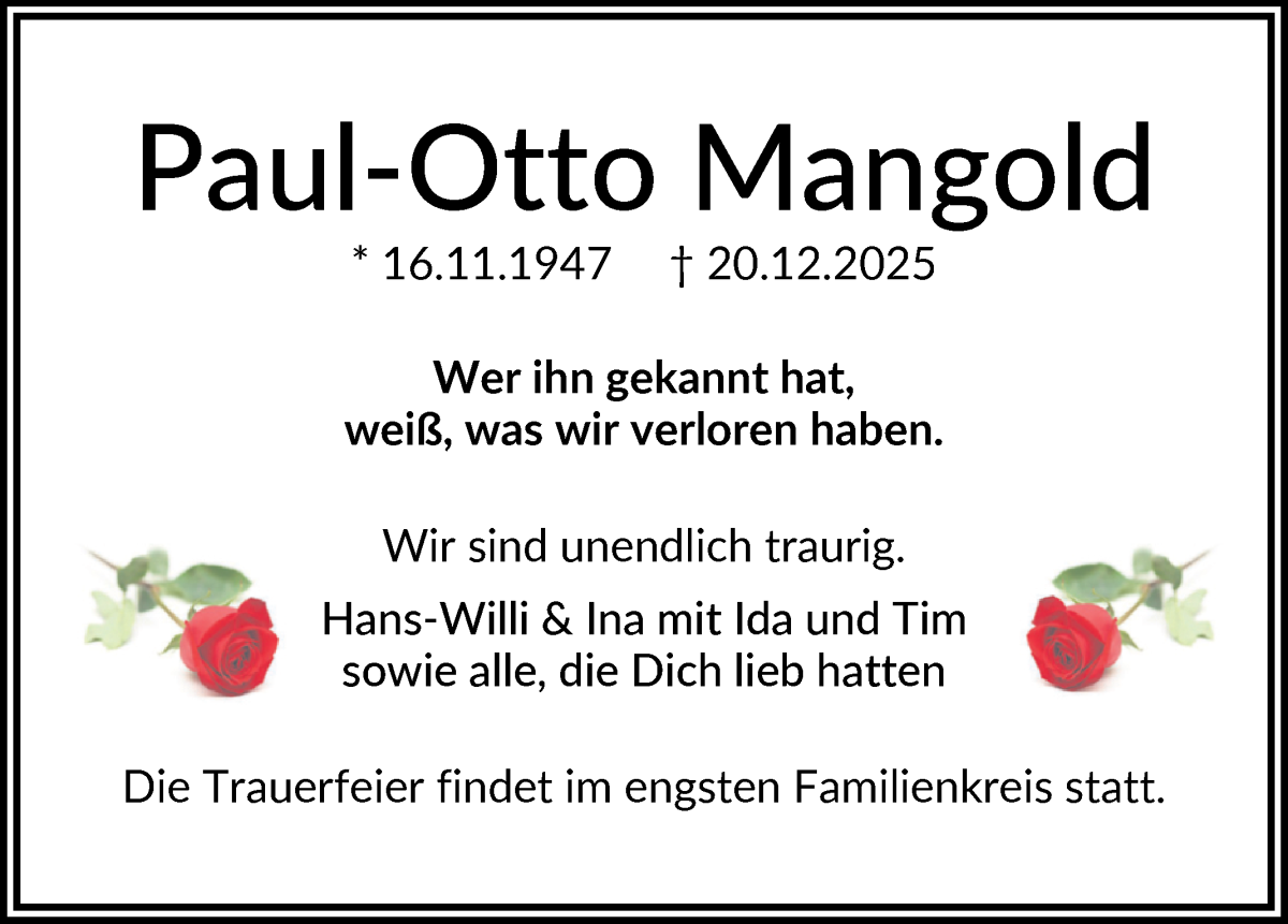 Traueranzeige von Paul-Otto Mangold von WESER-KURIER
