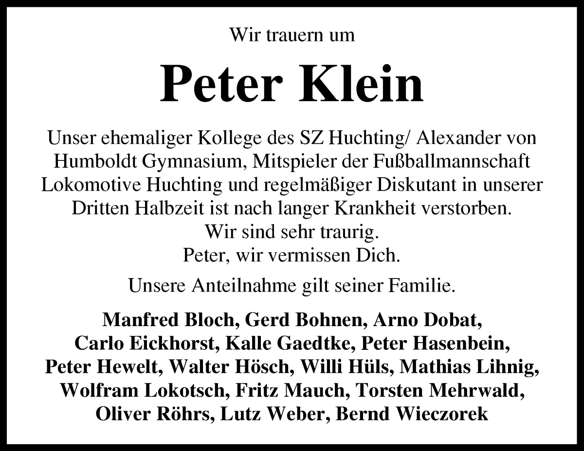 Traueranzeige von Peter Klein von WESER-KURIER
