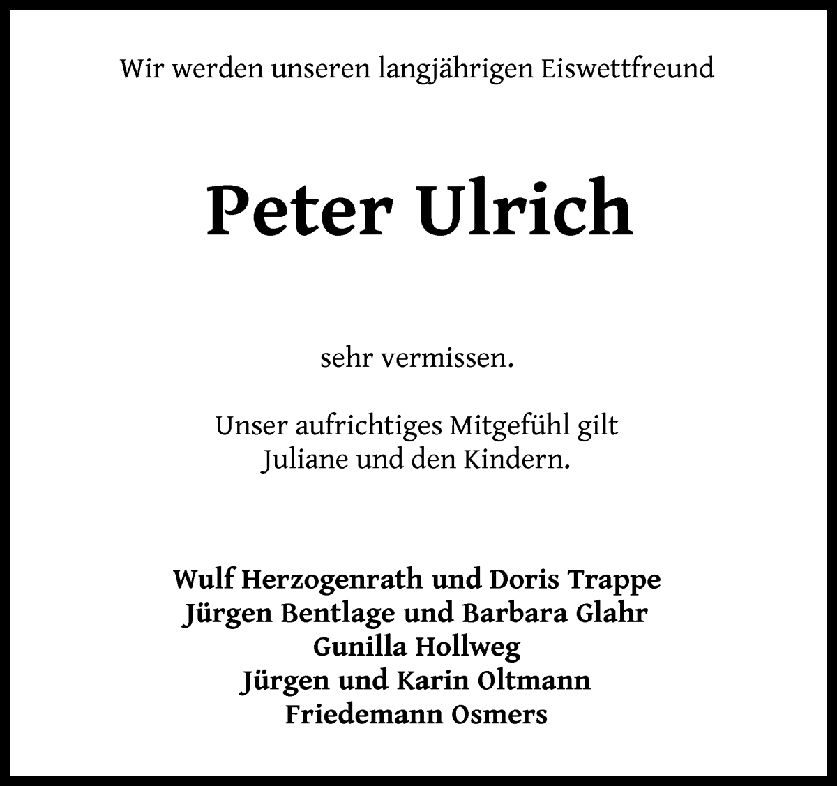 Traueranzeige von Peter Ulrich von WESER-KURIER