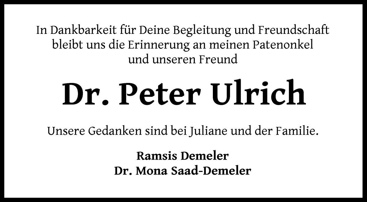 Traueranzeige von Peter Ulrich von WESER-KURIER