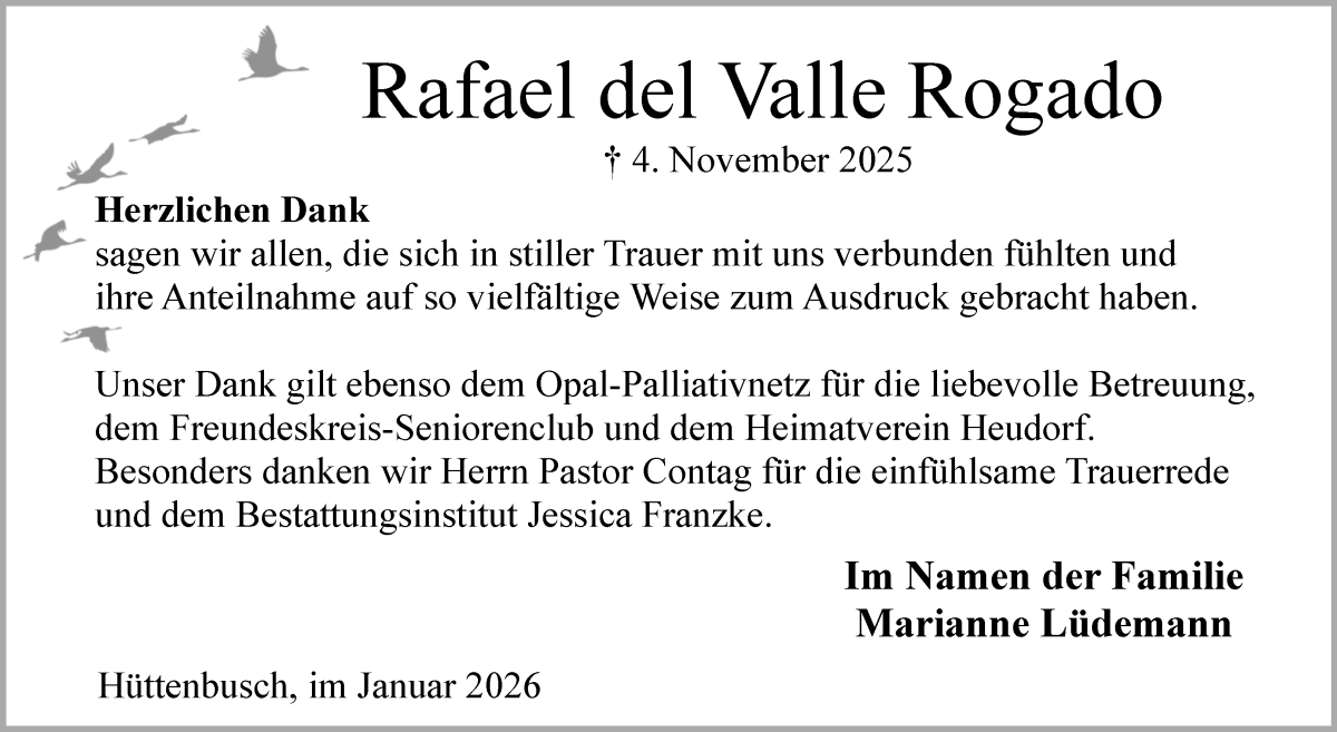 Traueranzeige von Rafael del Valle Rogado von Wuemme Zeitung