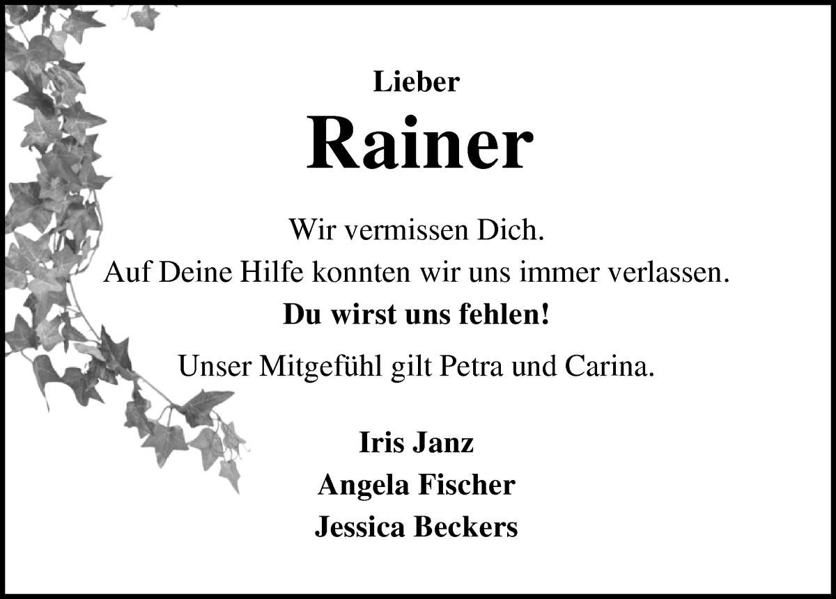 Traueranzeige von Rainer Köhler von Osterholzer Kreisblatt