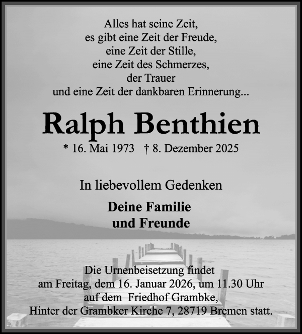 Traueranzeige von Ralph Benthien von WESER-KURIER