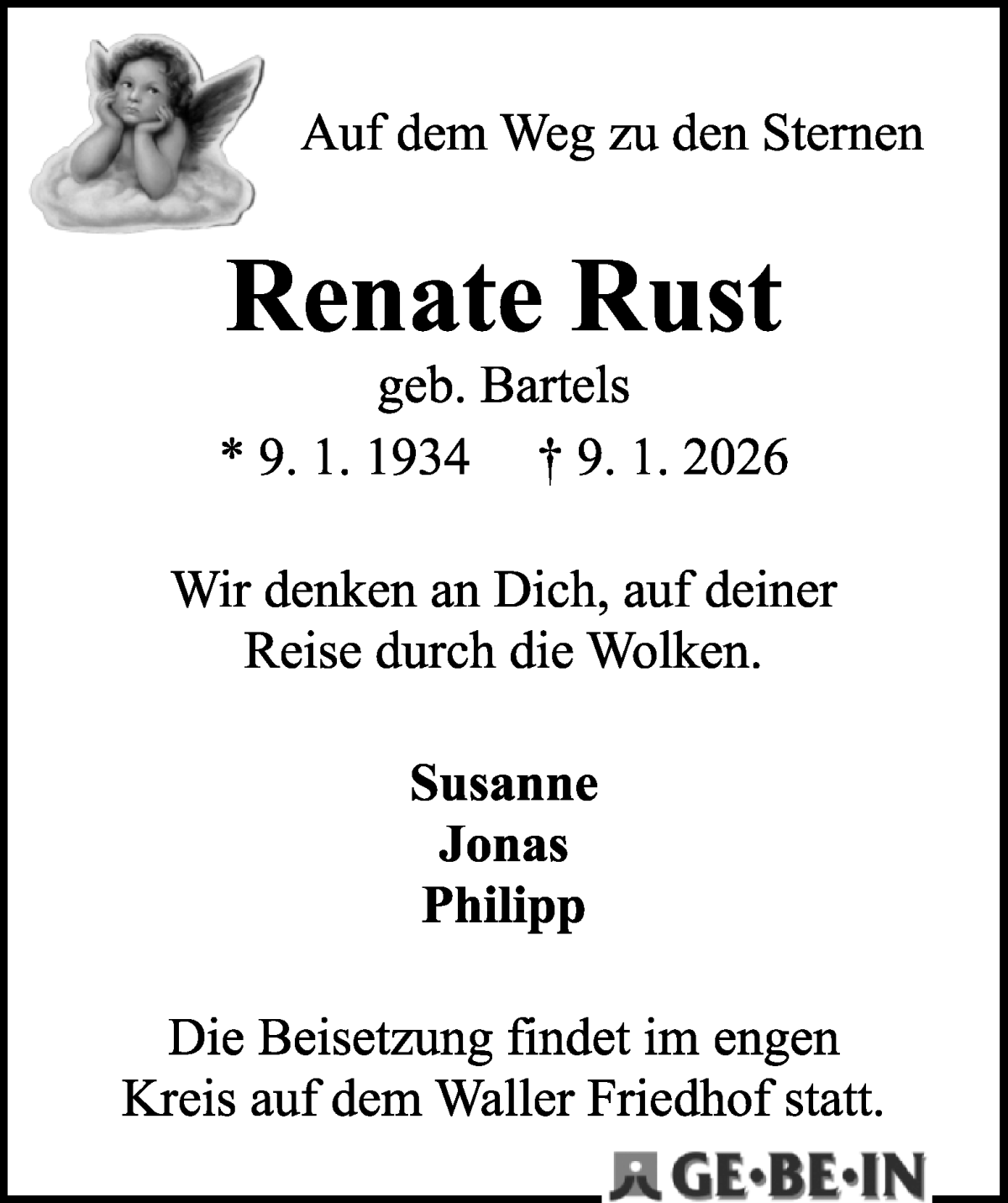 Traueranzeige von Renate Rust von WESER-KURIER
