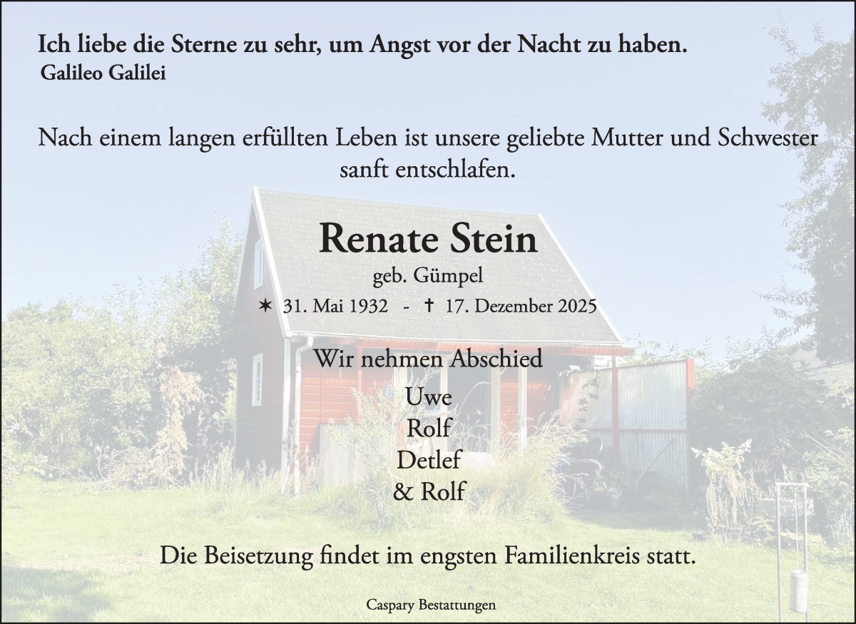 Traueranzeige von Renate Stein von WESER-KURIER
