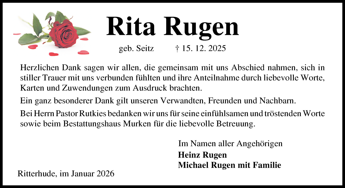 Traueranzeige von Rita Rugen von Osterholzer Kreisblatt