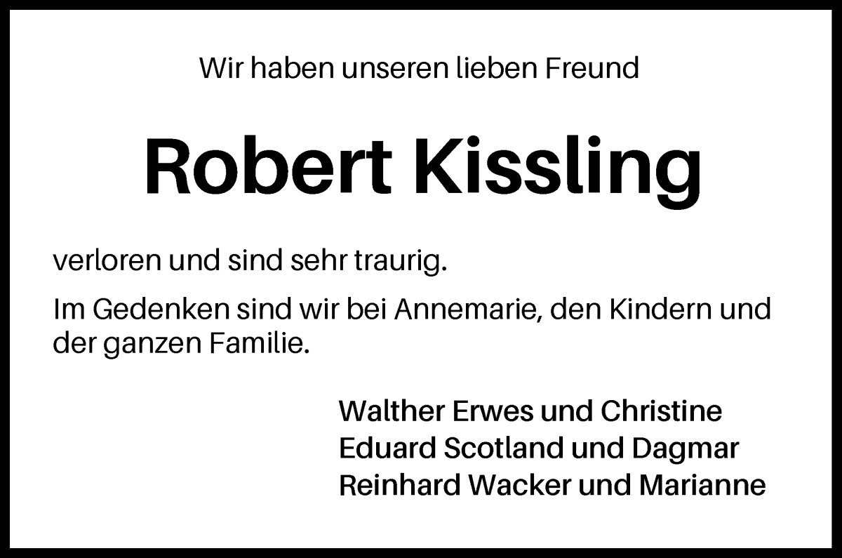 Traueranzeige von Robert Kissling von WESER-KURIER