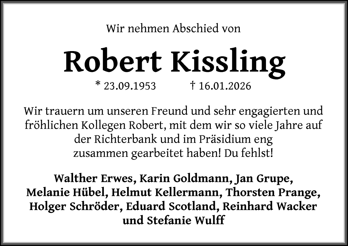 Traueranzeige von Robert Kissling von WESER-KURIER