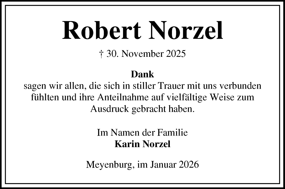Traueranzeige von Robert Norzel von Die Norddeutsche