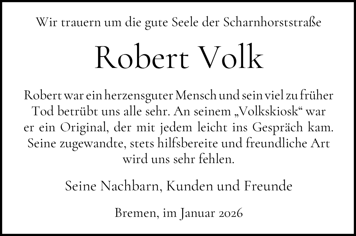 Traueranzeige von Robert Volk von WESER-KURIER