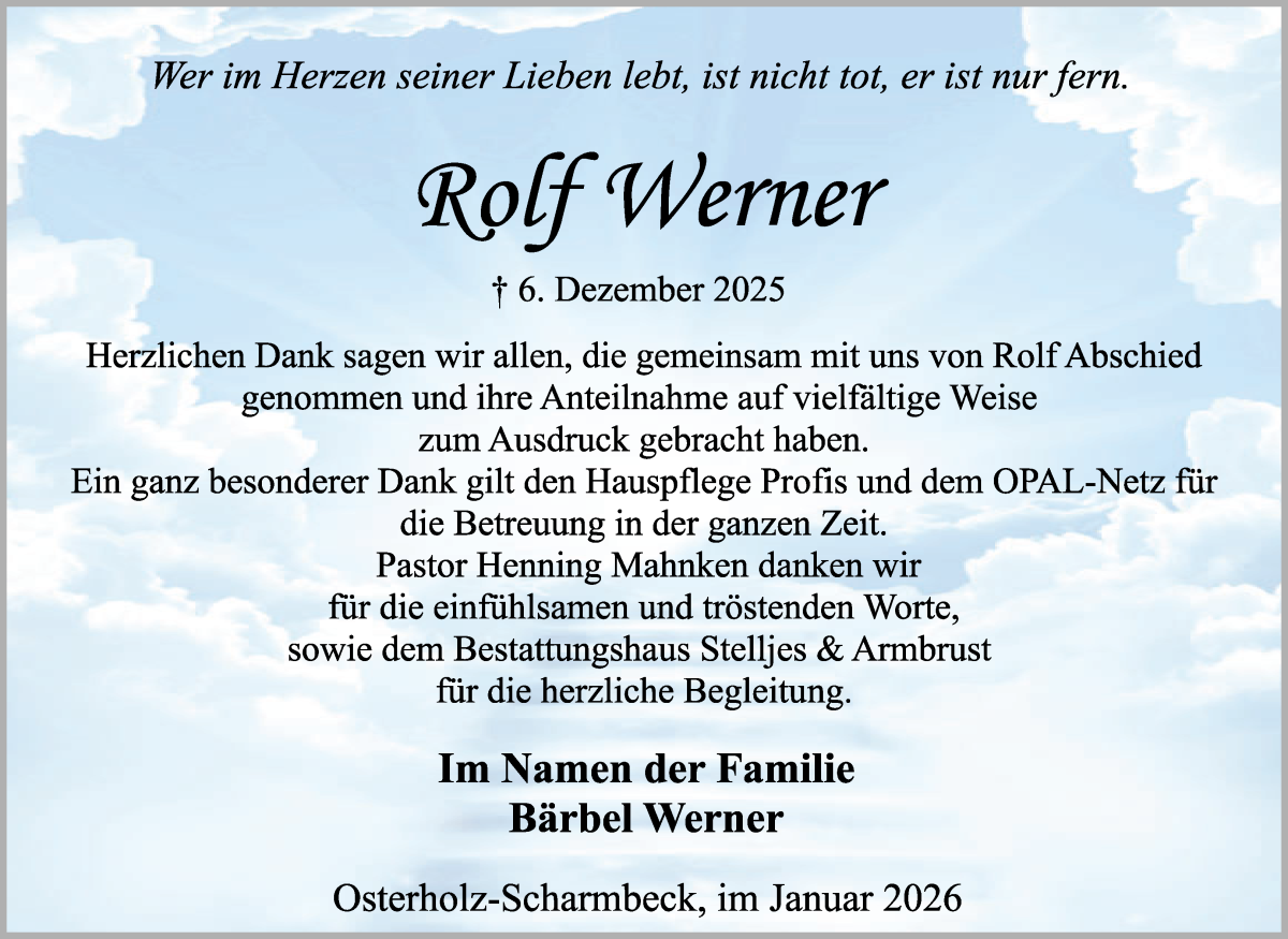 Traueranzeige von Rolf Werner von Osterholzer Kreisblatt