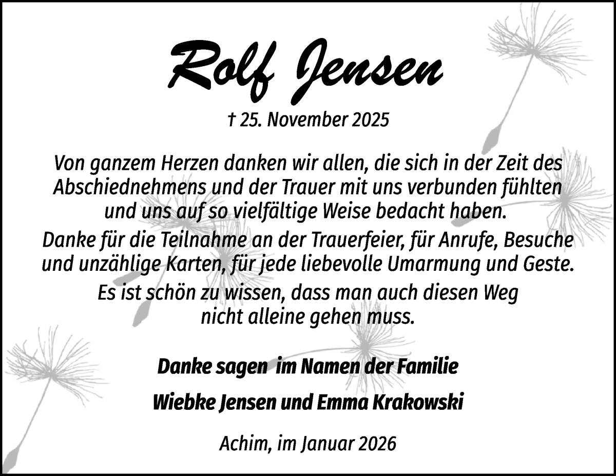  Traueranzeige für Roly Vensern vom 10.01.2026 aus WESER-KURIER