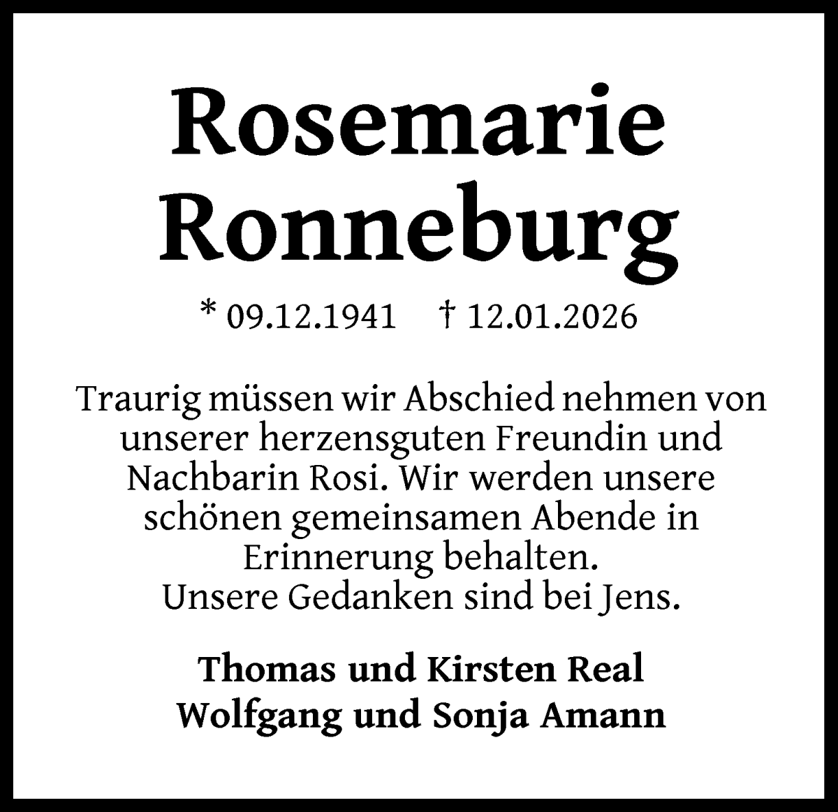 Traueranzeige von Rosemarie Ronneburg von WESER-KURIER