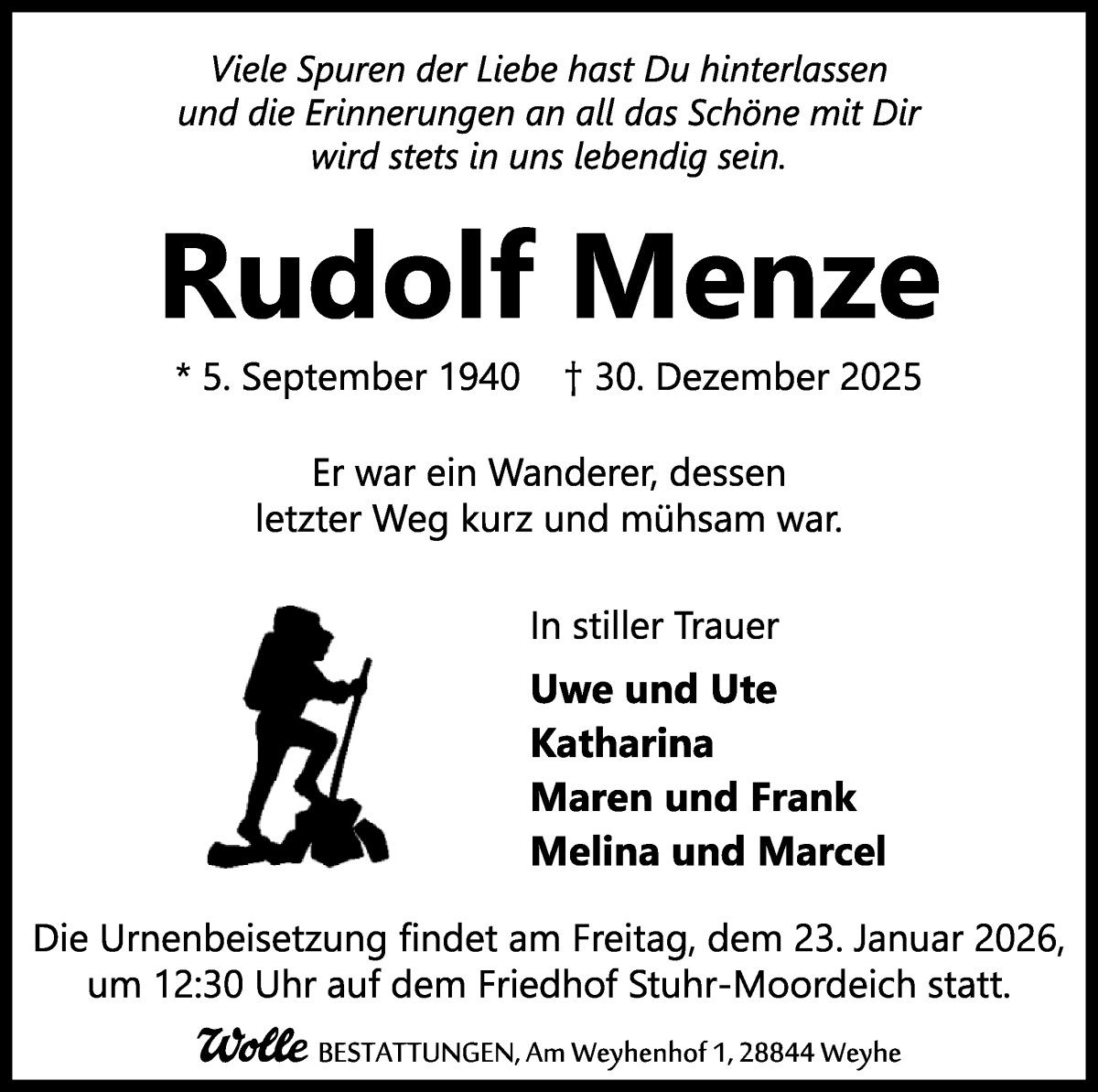Traueranzeige von Rudolf Menze von WESER-KURIER