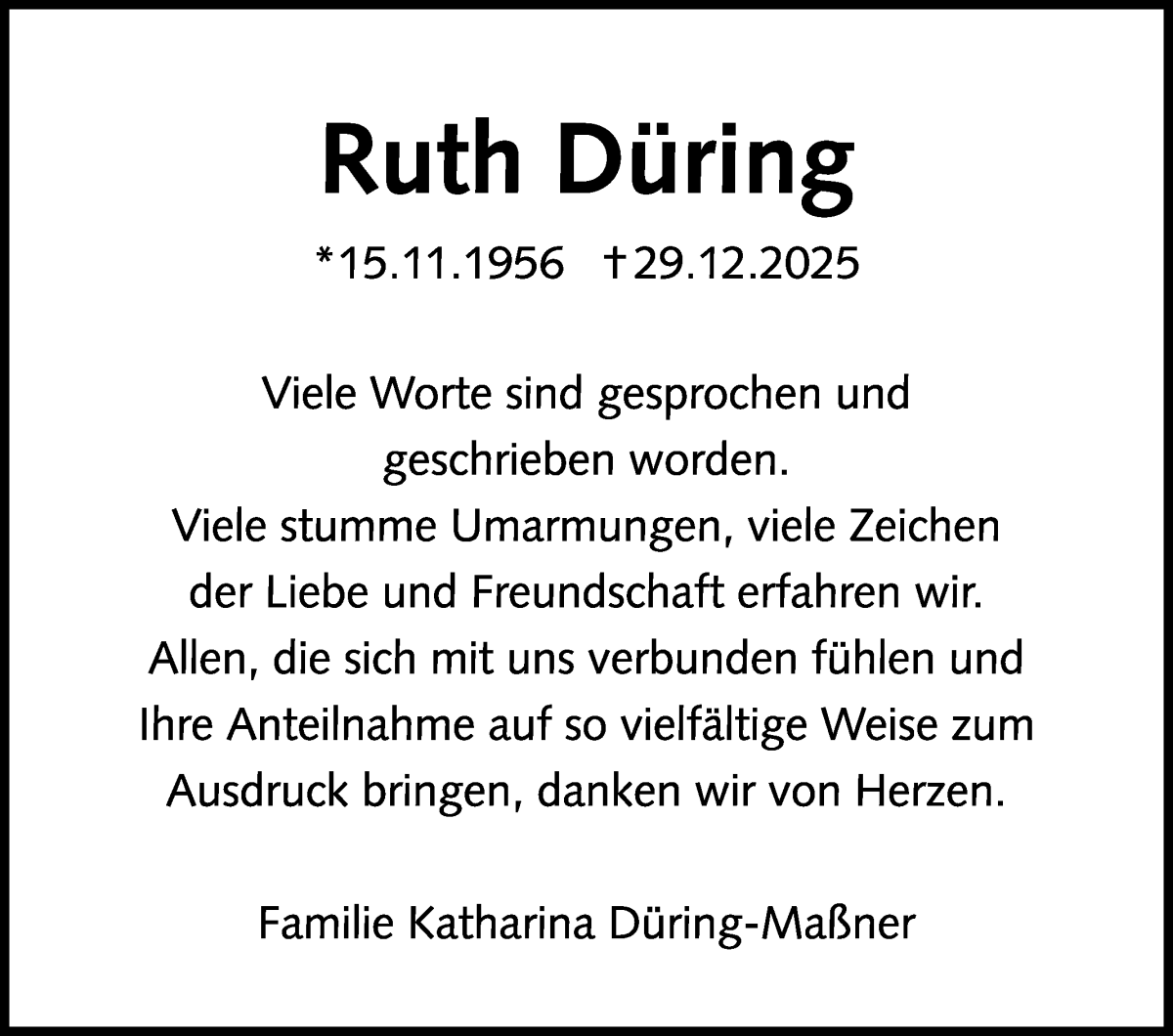 Traueranzeige von Ruth Düring von WESER-KURIER