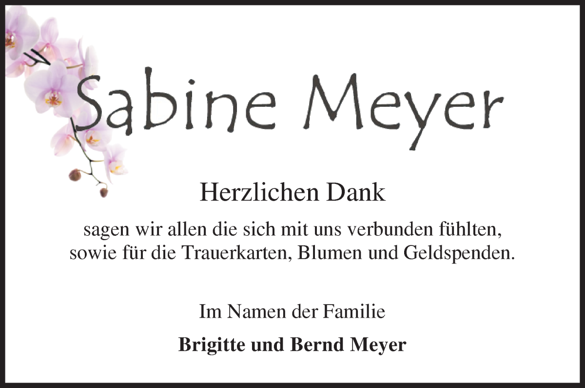 Traueranzeige von Sabine Meyer von Osterholzer Kreisblatt