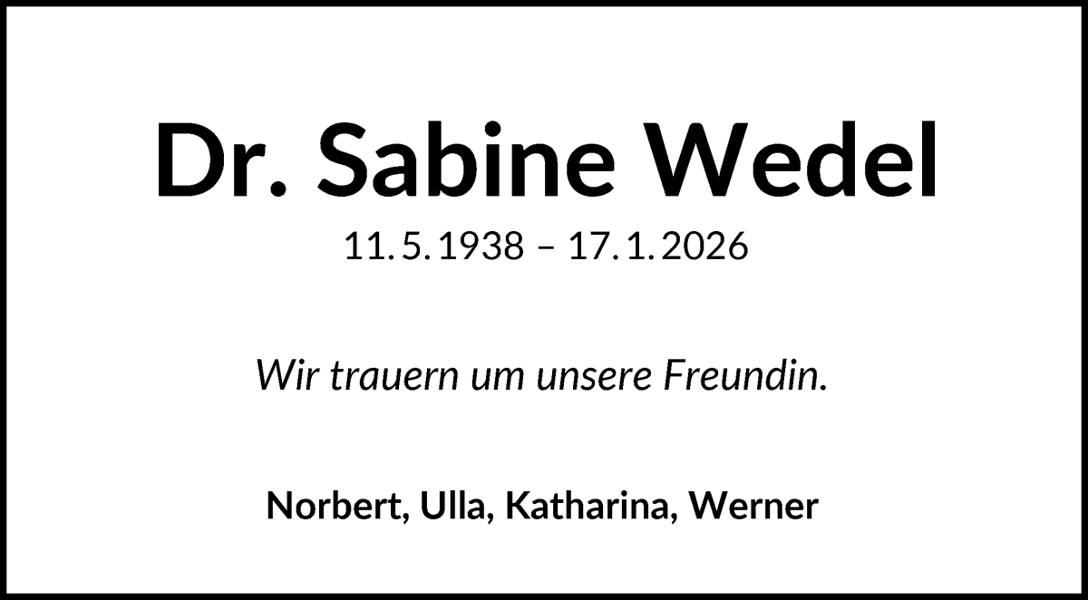 Traueranzeige von Sabine Wedel von WESER-KURIER