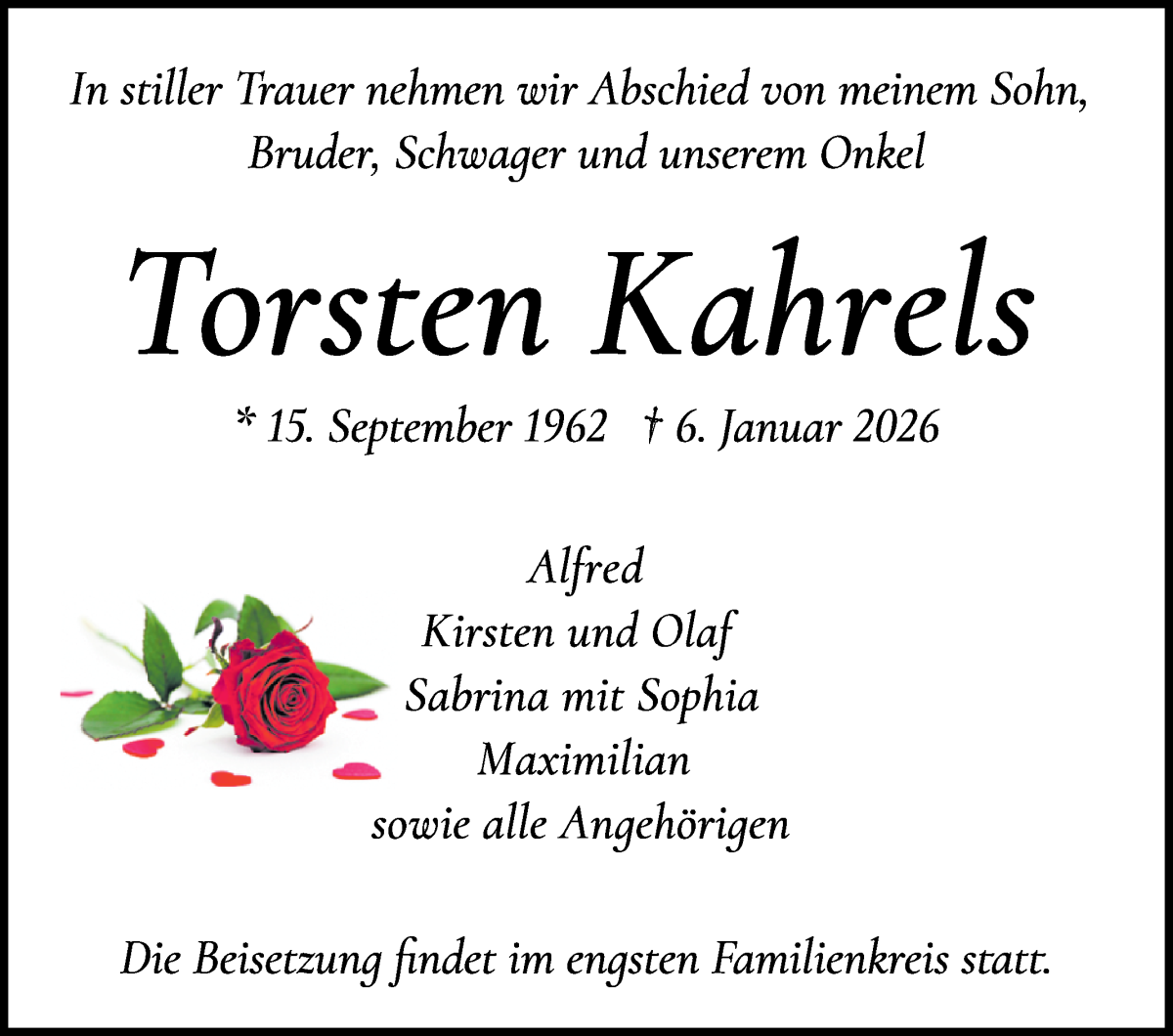 Traueranzeige von Torsten Kahrels von WESER-KURIER