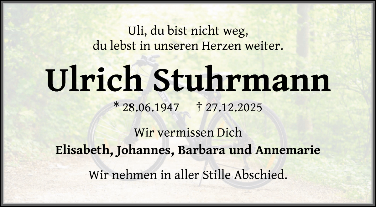 Traueranzeige von Ulrich Stuhrmann von WESER-KURIER