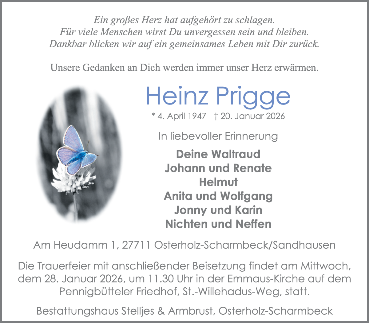 Traueranzeige von Unbekannt Unbekannt von Osterholzer Kreisblatt