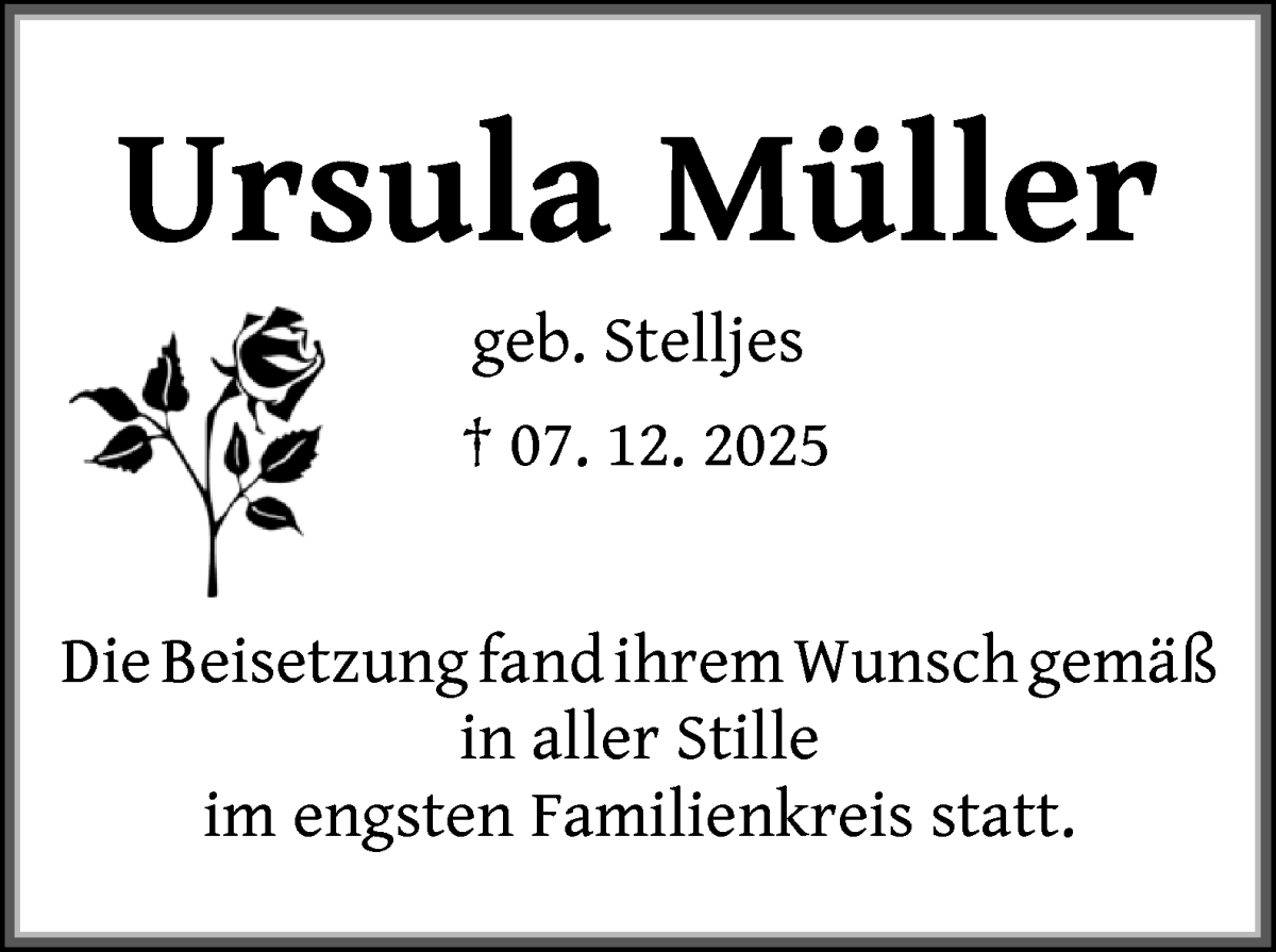 Traueranzeige von Ursula Müller von WESER-KURIER