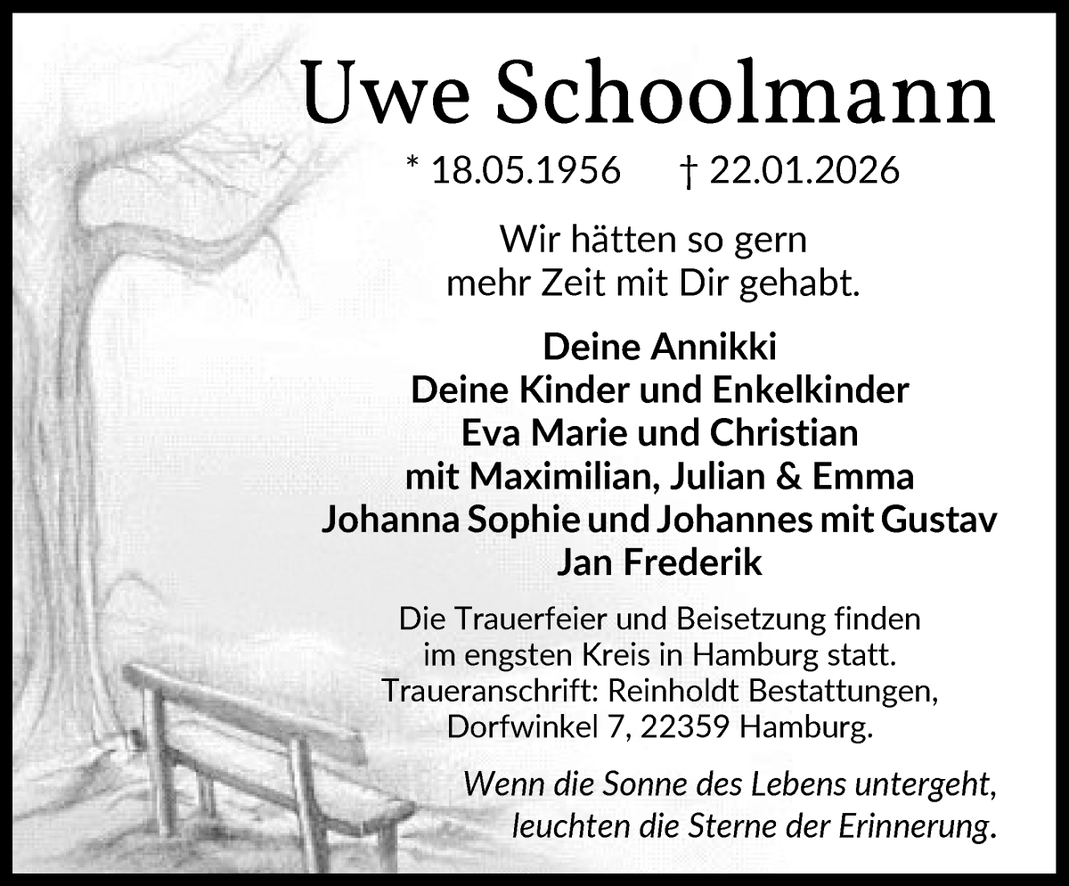 Traueranzeige von Uwe Schoolmann von WESER-KURIER