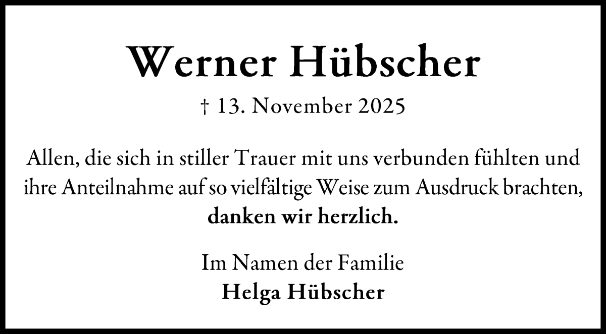 Traueranzeige von Werner Hübscher von WESER-KURIER