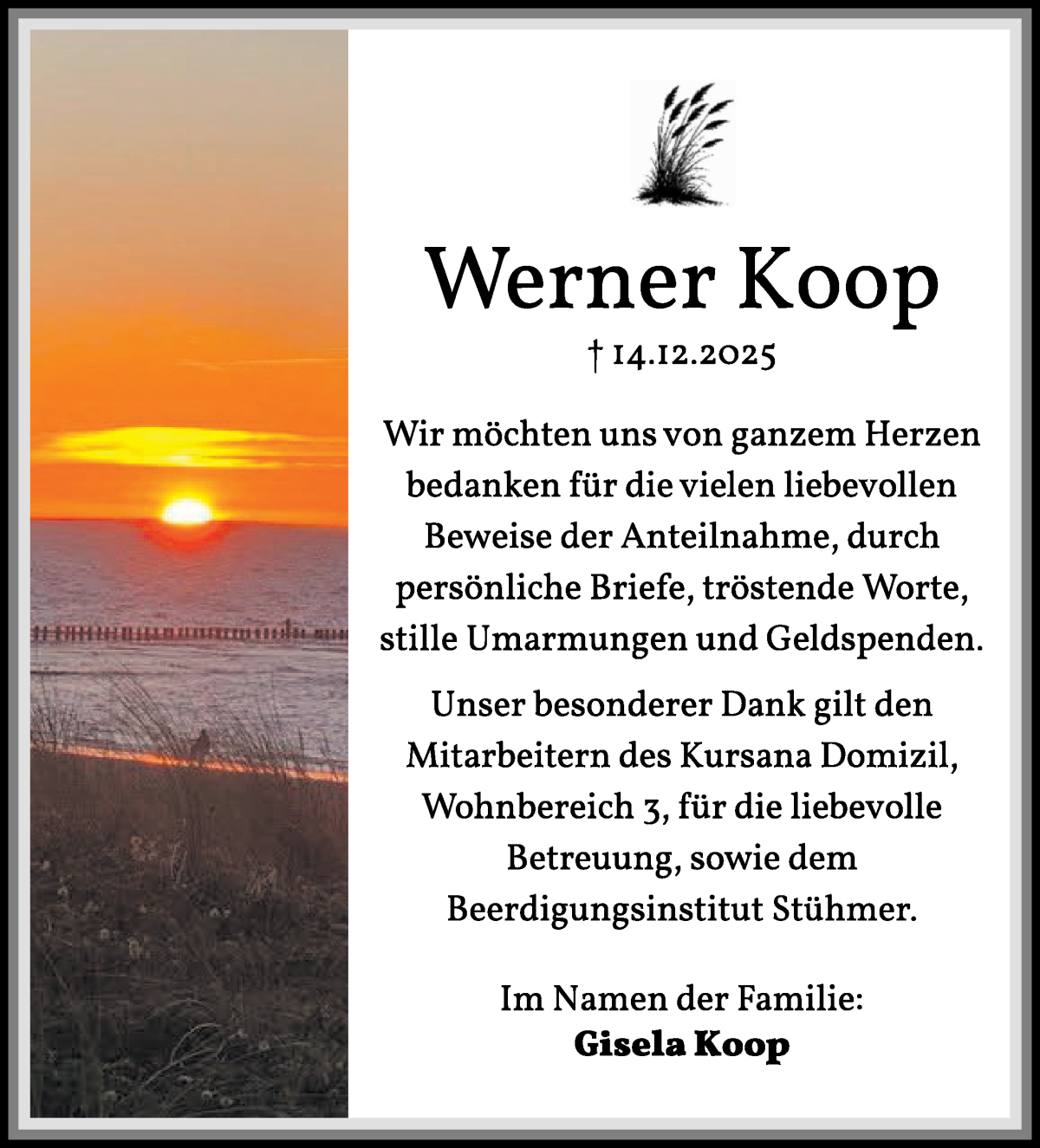 Traueranzeige von Werner Koop von Die Norddeutsche