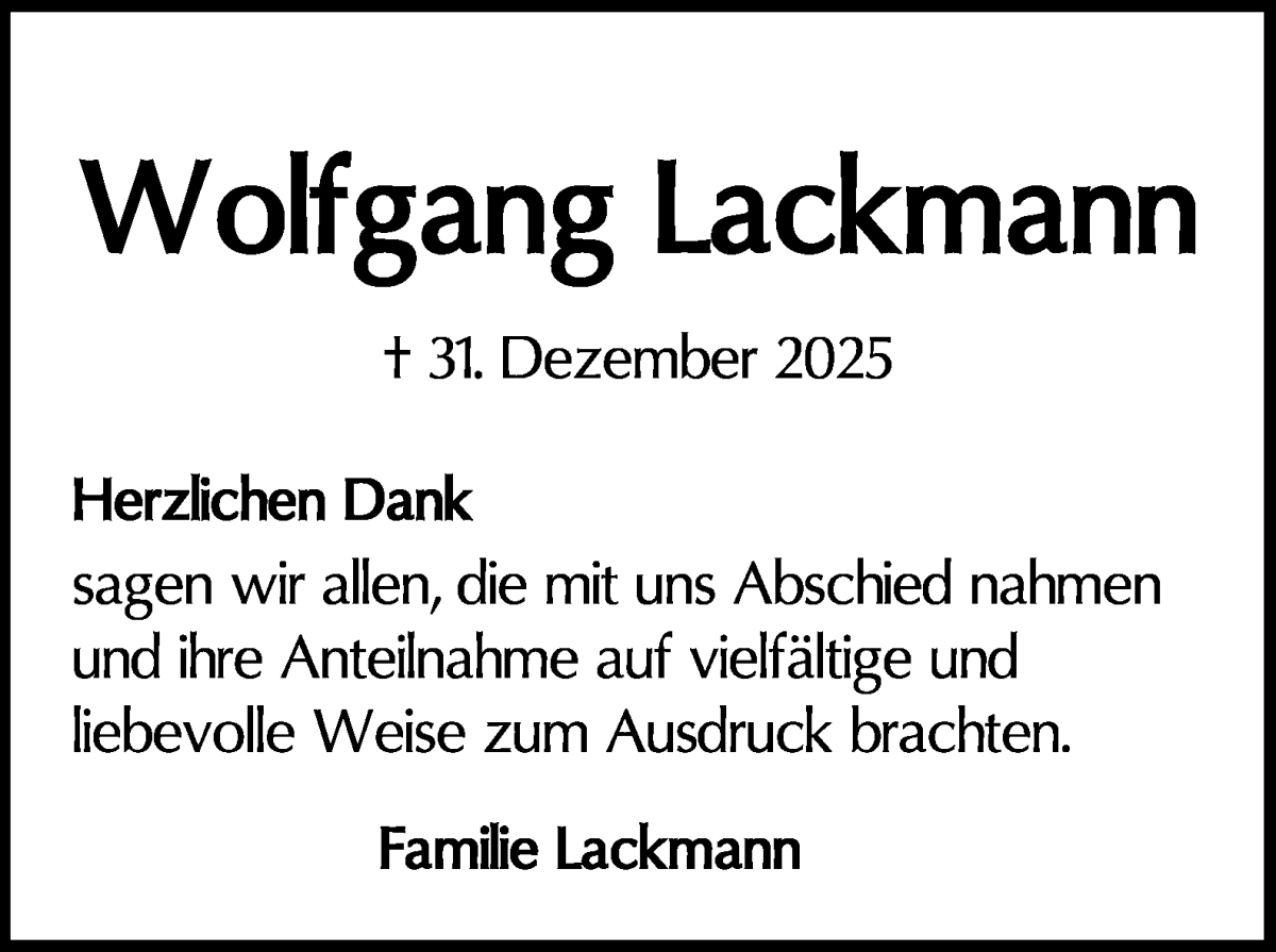 Traueranzeige von Wolfgang Lackmann von WESER-KURIER