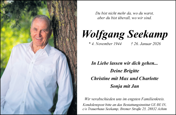 Traueranzeige von Wolfgang Seekamp von WESER-KURIER