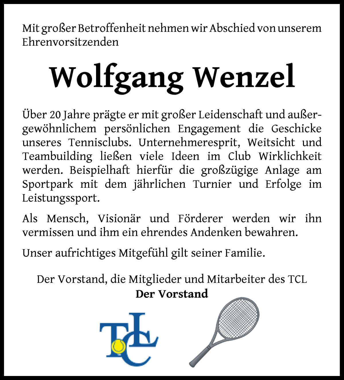 Traueranzeige von Wolfgang Wenzel von Wuemme Zeitung