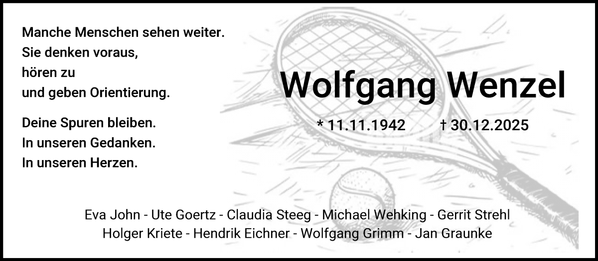 Traueranzeige von Wolfgang Wenzel von Wuemme Zeitung