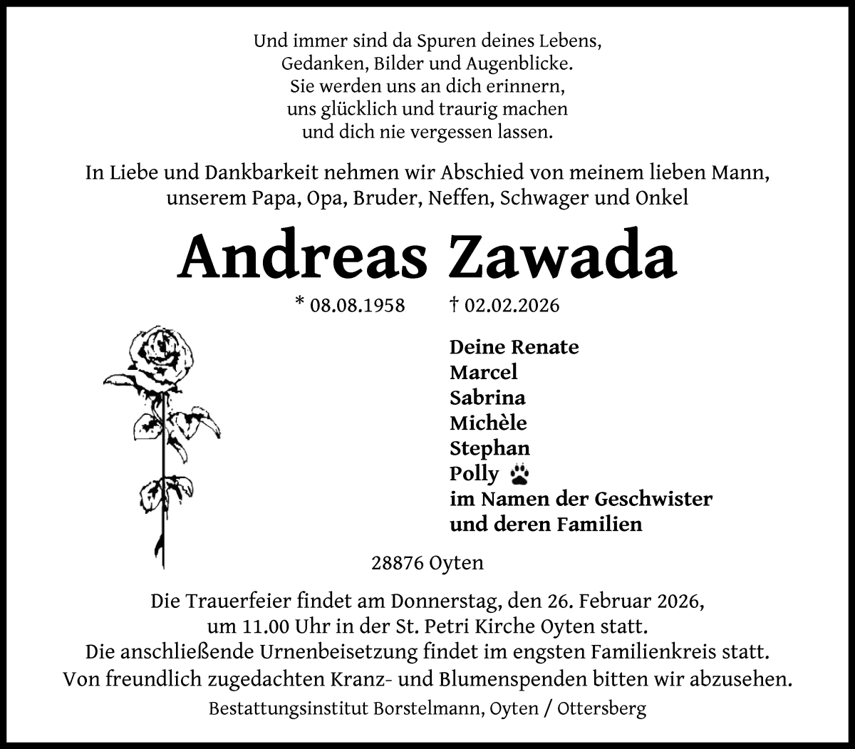 Traueranzeige von Andreas Zawada von WESER-KURIER