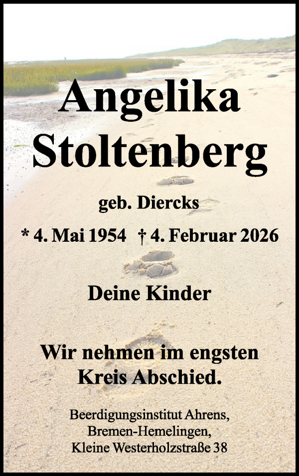 Traueranzeige von Angelika Stoltenberg von WESER-KURIER
