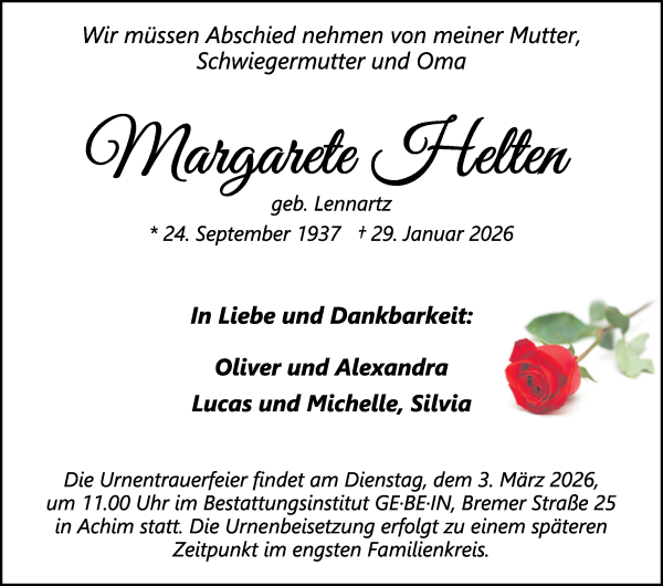 Traueranzeige von Brigandte Felten von WESER-KURIER