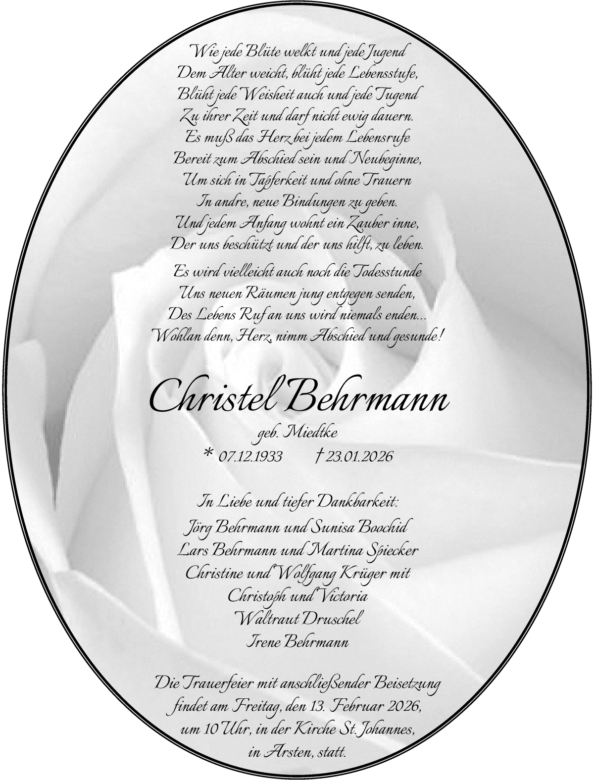 Traueranzeige von Christel Behrmann von WESER-KURIER