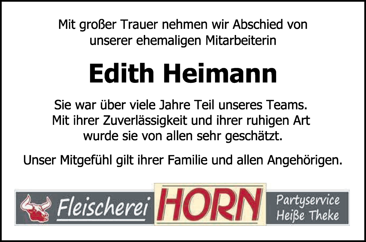 Traueranzeige von Edith Heimann von Die Norddeutsche