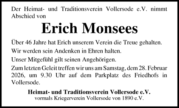 Traueranzeige von Erich Monsees von Osterholzer Kreisblatt
