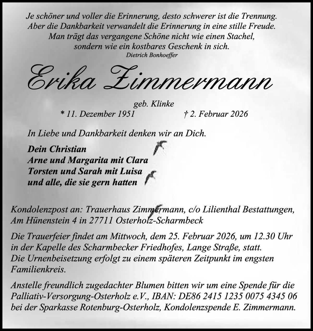 Traueranzeige von Erik Fires von Die Norddeutsche