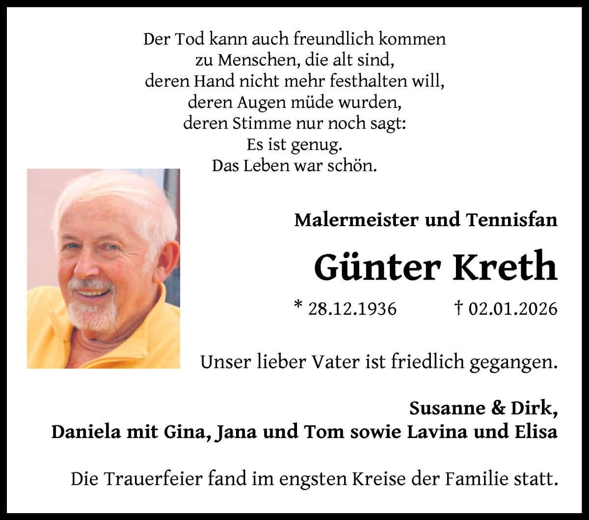 Traueranzeige von Günter Kreth von WESER-KURIER