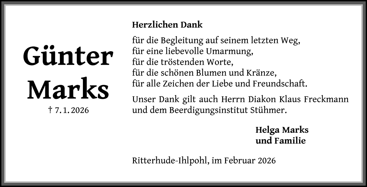 Traueranzeige von Günter Marks von WESER-KURIER