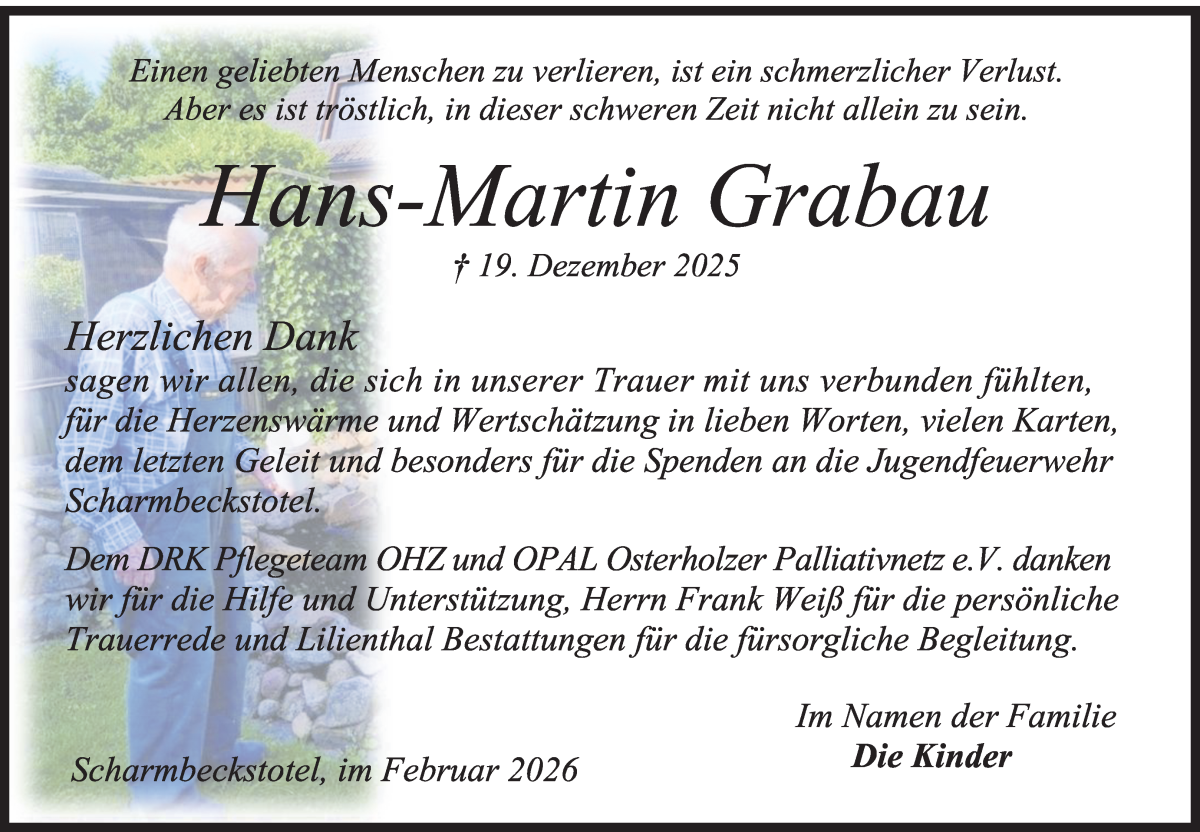 Traueranzeige von Hans-Martin Grabau von Osterholzer Kreisblatt