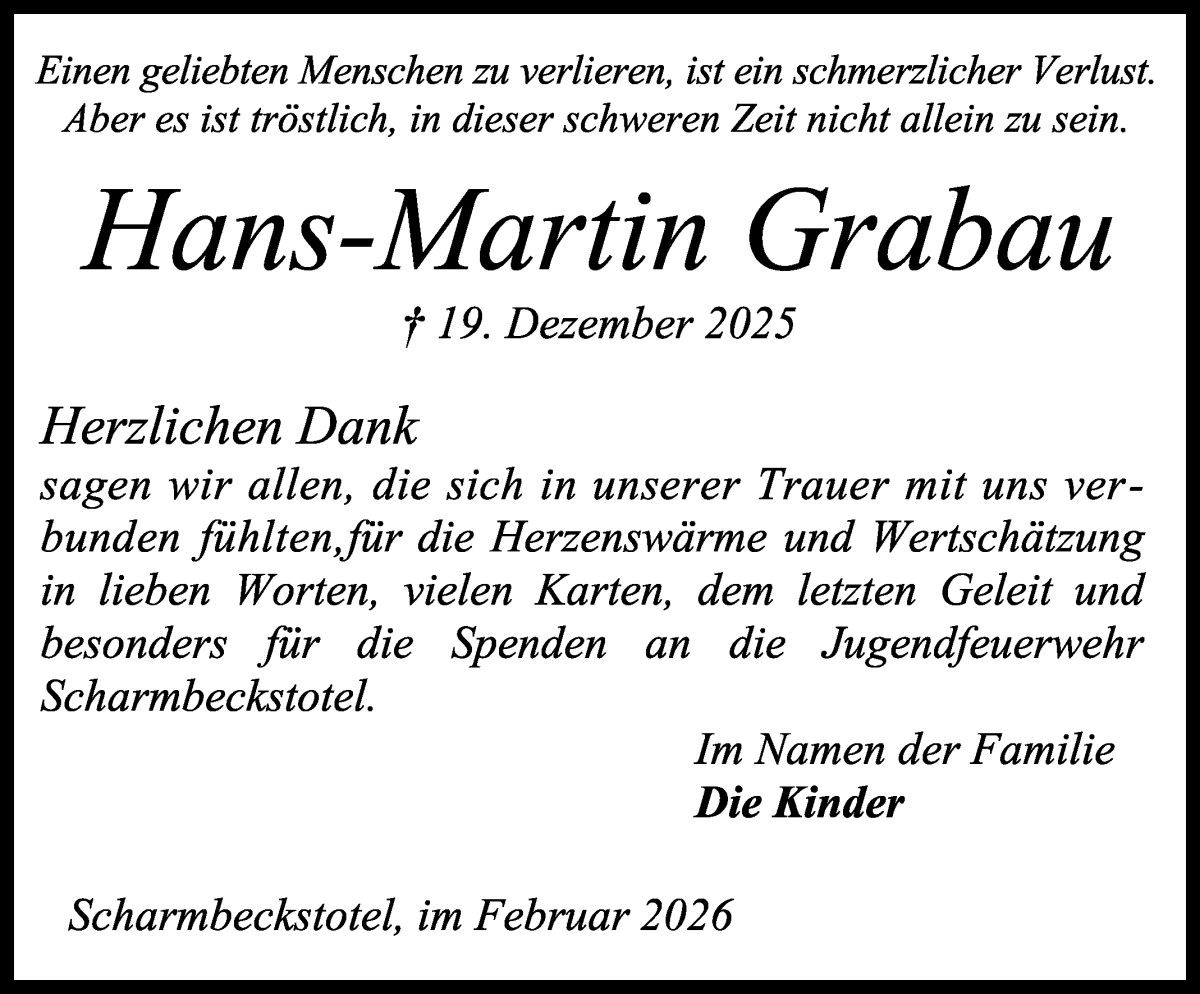 Traueranzeige von Hans-Martin Grabau von WESER-KURIER