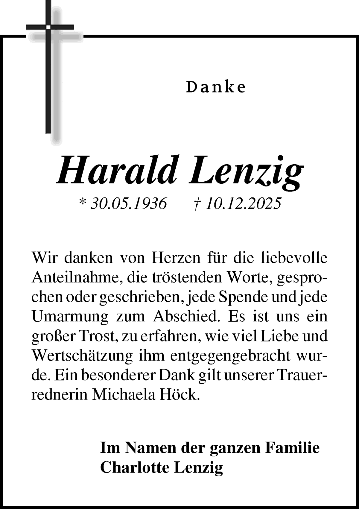 Traueranzeige von Harald Lenzig von WESER-KURIER