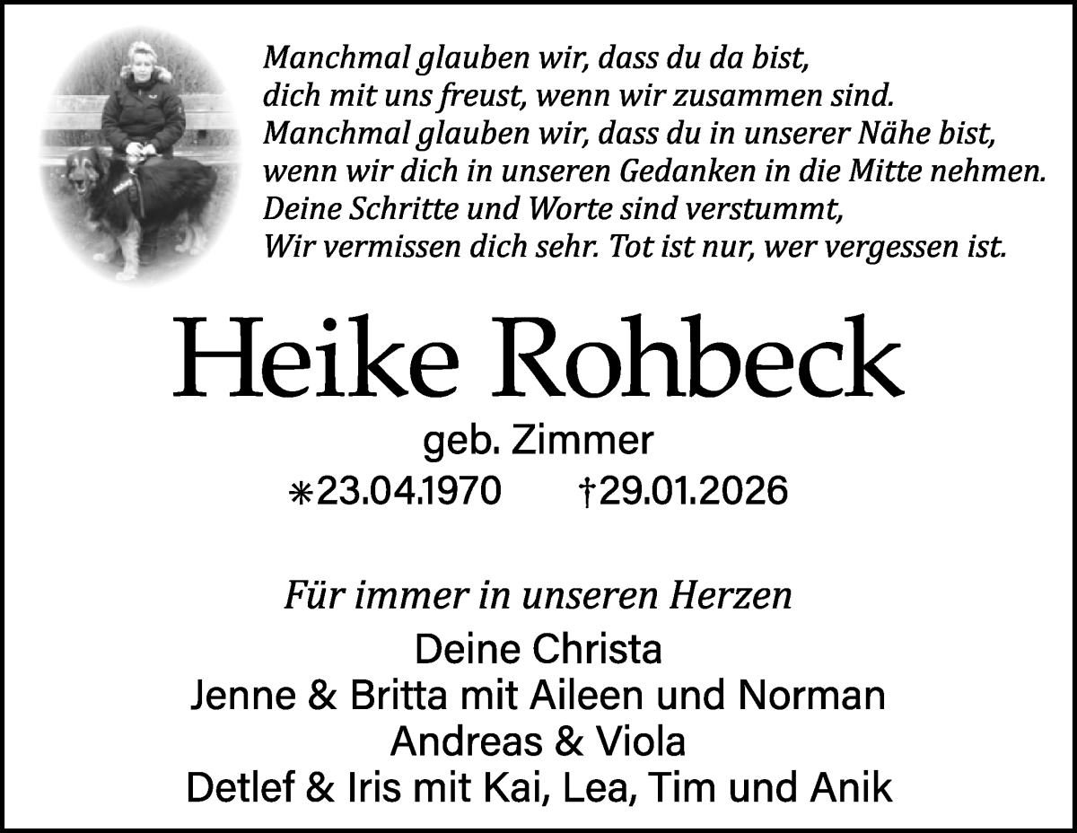 Traueranzeige von Heike Rohbeck von WESER-KURIER