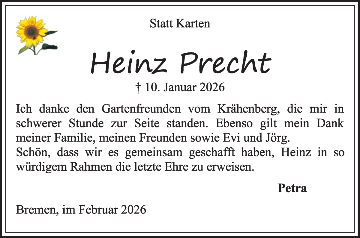 Traueranzeige von Heinz Precht von WESER-KURIER